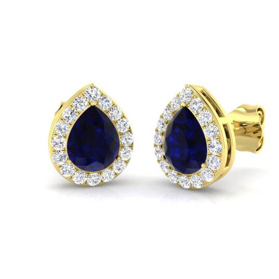 1.67ct SI2/G Pear cut Blue Sapphire Gemstone Earrings in 18k Yellow Gold