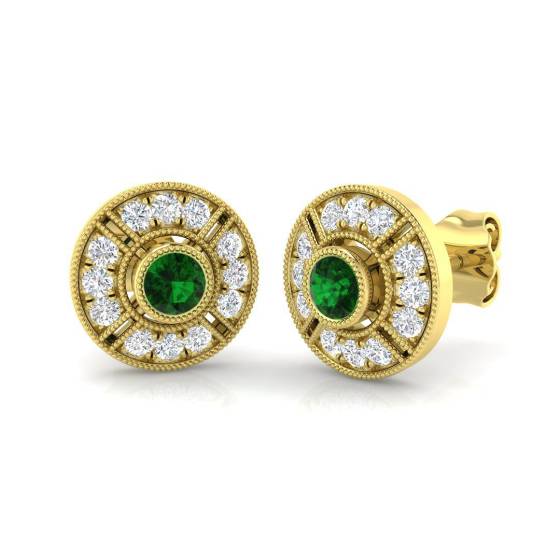 0.50ct SI2/G Round cut Green Emerald Gemstone Earrings in 18k Yellow Gold