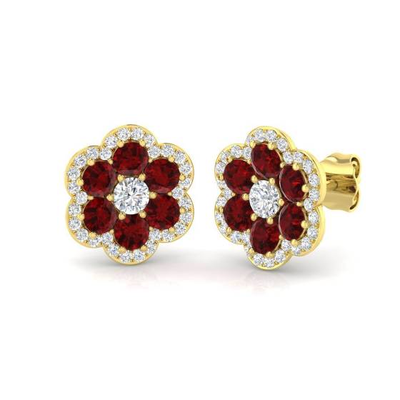 1.77ct SI2/G Round cut Ruby Gemstone Earrings in 9k Yellow Gold