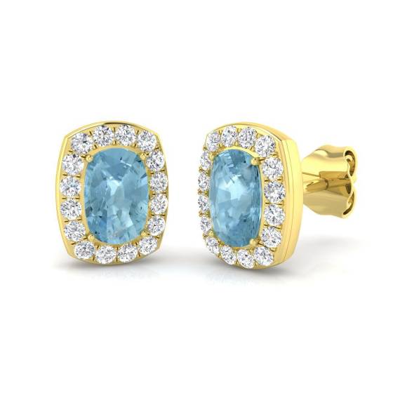 1.16ct SI2/G Cushion cut Aquamarine Gemstone Earrings in 18k Yellow Gold