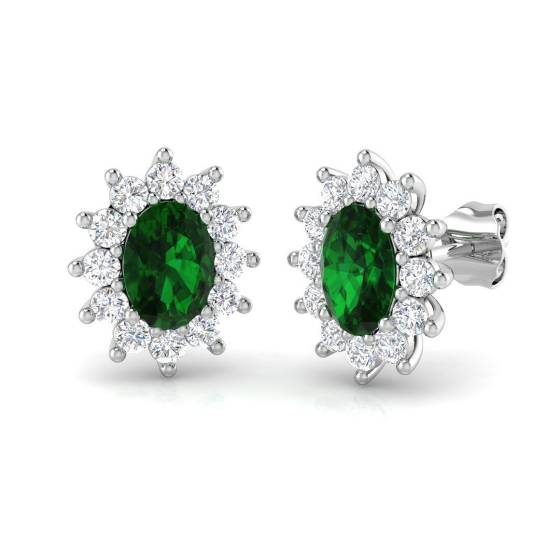 2.18ct SI2/G Oval cut Green Emerald Gemstone Earrings in 18k White Gold