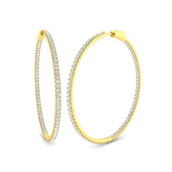 3.22ct SI2/G Round cut Diamond Hoop Earrings in 18k Yellow Gold