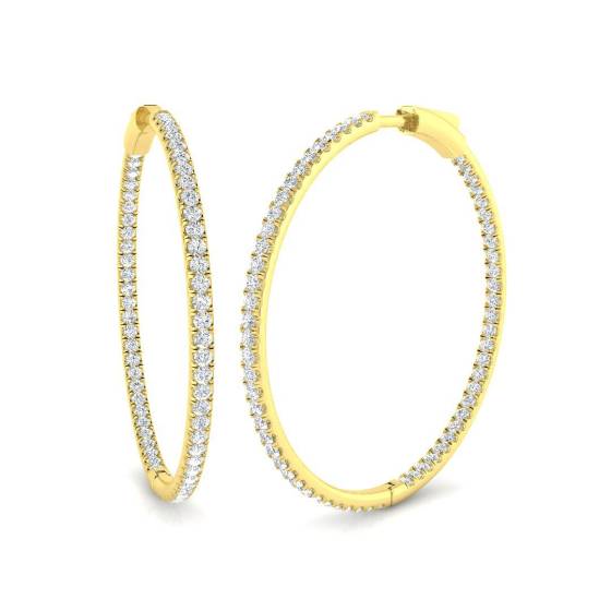 2.38ct SI2/G Round cut Diamond Hoop Earrings in 18k Yellow Gold