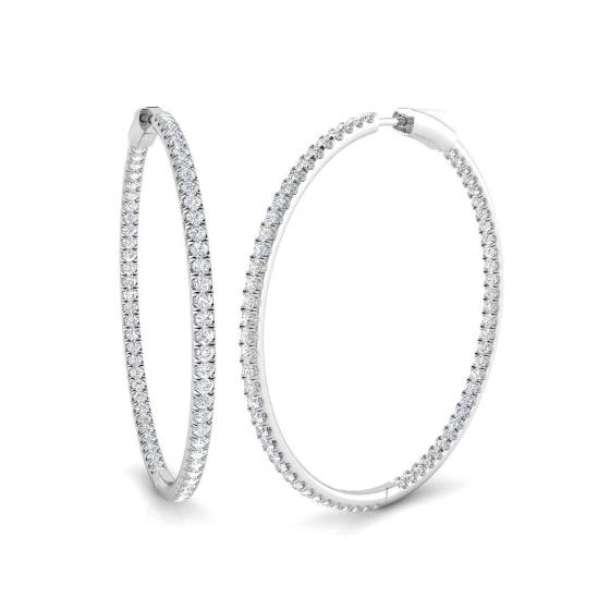 3.07ct SI2/G Round cut Diamond Hoop Earrings in 18k White Gold