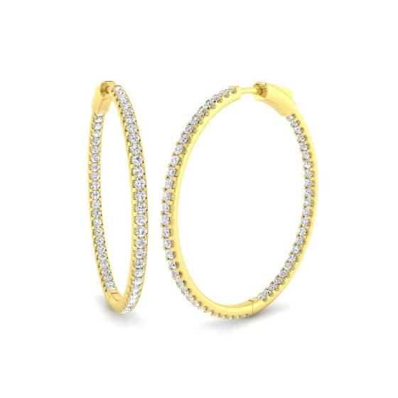 2.17ct SI2/G Round cut Diamond Hoop Earrings in 18k Yellow Gold