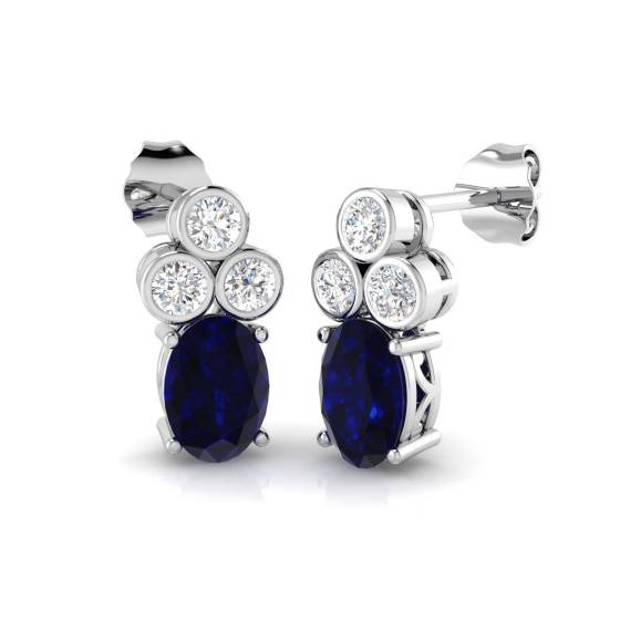 2.08ct SI2/G Oval cut Blue Sapphire Gemstone Earrings in 18k White Gold