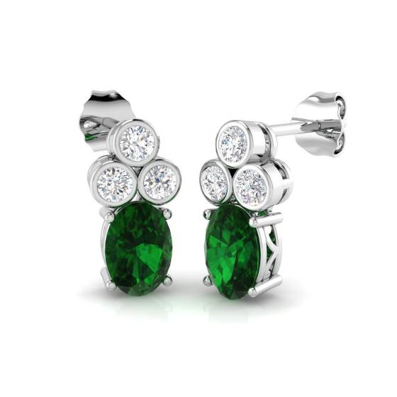 2.04ct SI2/G Oval cut Green Emerald Gemstone Earrings in 18k White Gold