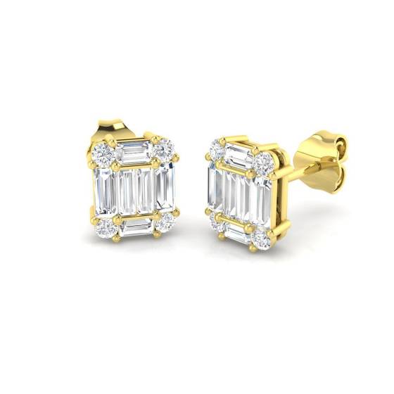 0.77ct SI2/G Baguette cut Diamond Cluster Earrings in 18k Yellow Gold