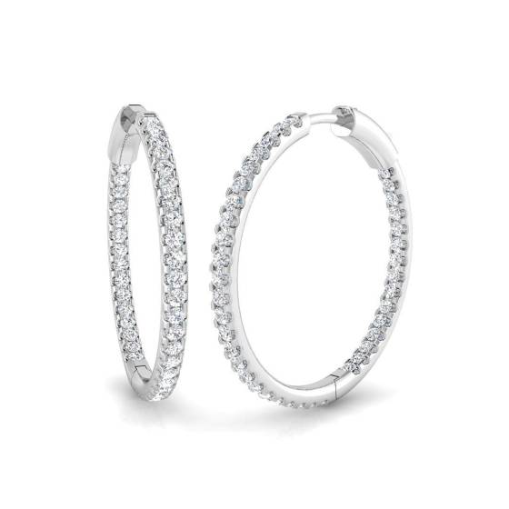 1.27ct SI2/G Round cut Diamond Hoop Earrings in 18k White Gold