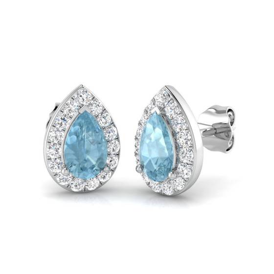 1.49ct SI2/G Pear cut Aquamarine Gemstone Earrings in 18k White Gold