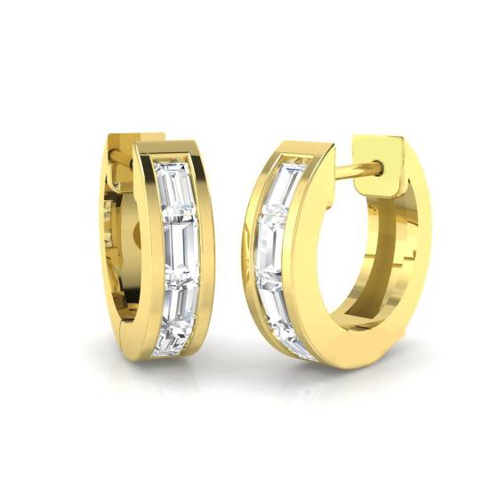 0.46ct SI2/G Baguette cut Diamond Hoop Earrings in 9k Yellow Gold