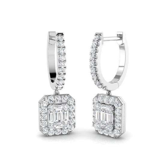 0.62ct SI2/G Baguette cut Diamond Drop Earrings in 9k White Gold