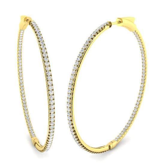 1.74ct SI2/G Round cut Diamond Hoop Earrings in 18k Yellow Gold