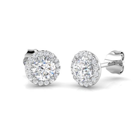 1.10ct SI2/G Round cut Diamond Halo Earrings in 18k White Gold