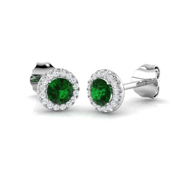 0.68ct SI2/G Round cut Green Emerald Gemstone Earrings in 9k White Gold