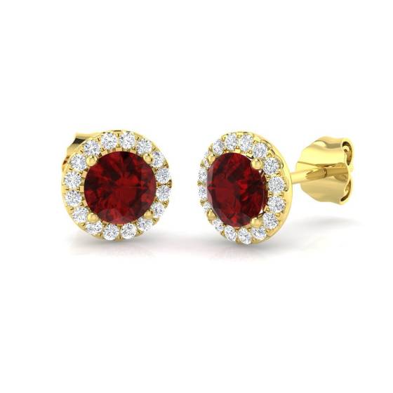 0.76ct SI2/G Round cut Ruby Gemstone Earrings in 9k Yellow Gold