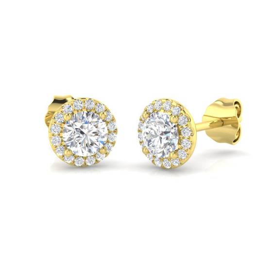 0.34ct SI2/G Round cut Diamond Halo Earrings in 18k Yellow Gold