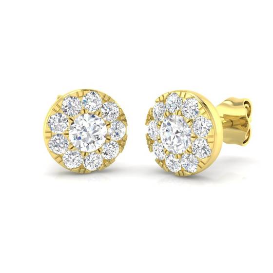 0.90ct SI1/G Round cut Diamond Halo Earrings in 18k Yellow Gold