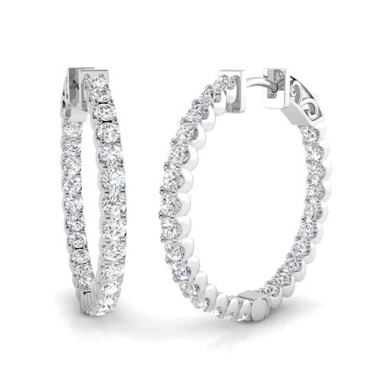 1.88ct VS/F Round cut Labgrown Diamond Hoop Earrings in 18k White Gold