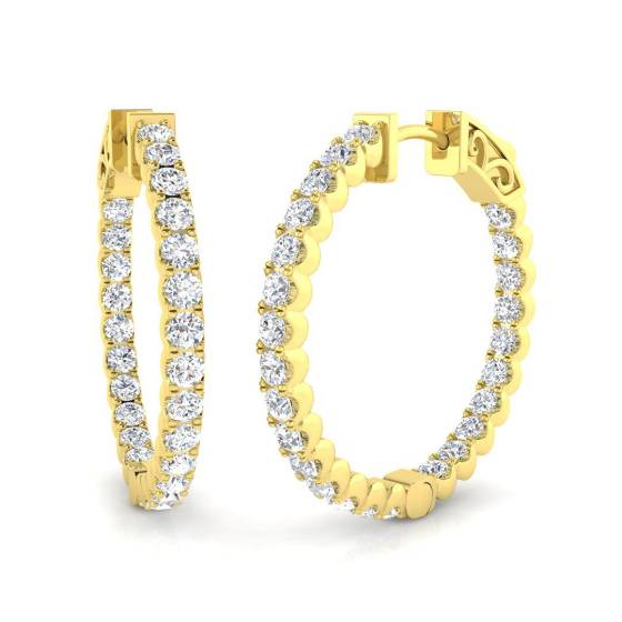 1.88ct VS/F Round cut Labgrown Diamond Hoop Earrings in 18k Yellow Gold