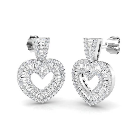 1.09ct SI2/G Round cut Diamond Drop Earrings in 9k White Gold