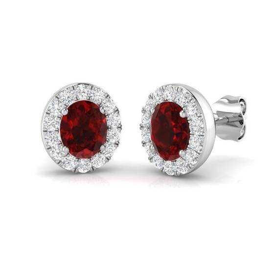 1.65ct SI2/G Oval cut Ruby Gemstone Earrings in 18k White Gold