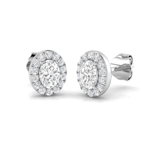 0.55ct SI2/G Oval cut Diamond Halo Earrings in 18k White Gold