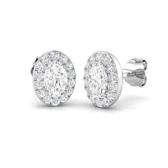 0.86ct SI2/G Oval cut Diamond Halo Earrings in 18k White Gold