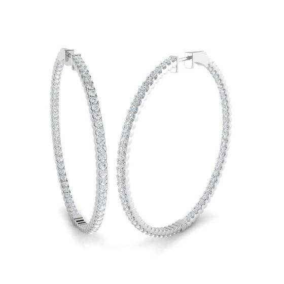 3.40ct SI1/G Round cut Diamond Hoop Earrings in 18k White Gold