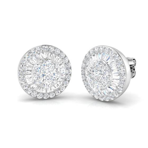 1.48ct SI2/G Baguette cut Diamond Cluster Earrings in 9k White Gold