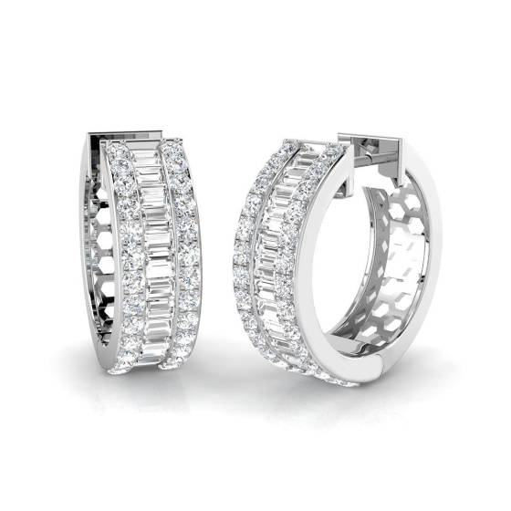 2.57ct SI2/G Baguette cut Diamond Hoop Earrings in 9k White Gold