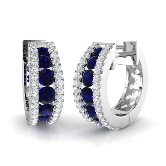 1.25ct SI2/G Round cut Blue Sapphire Gemstone Earrings in 18k White Gold