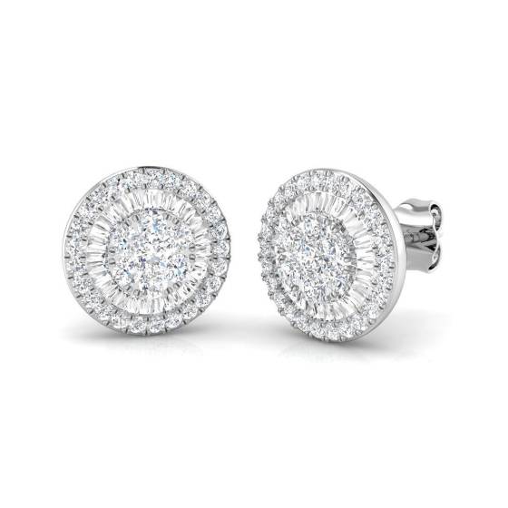 0.93ct SI2/G Round cut Diamond Cluster Earrings in 9k White Gold