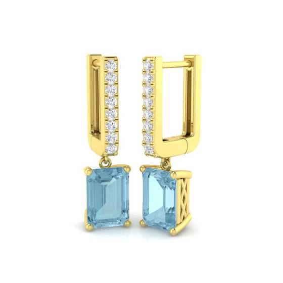 1.86ct SI2/G Emerald cut Aquamarine Gemstone Earrings in 9k Yellow Gold