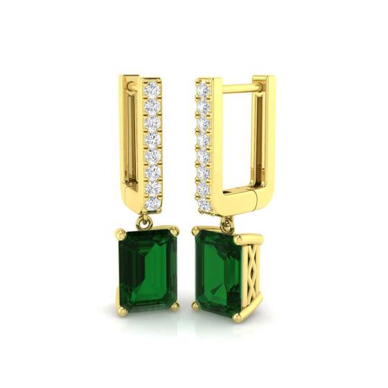 1.92ct SI2/G Emerald cut Green Emerald Gemstone Hoop Earrings in 18k Yellow Gold