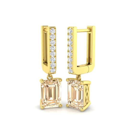 1.86ct SI2/G Emerald cut Morganite Gemstone Hoop Earrings in 9k Yellow Gold