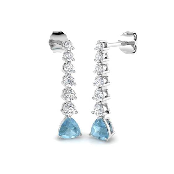 1.39ct SI2/G Trillion cut Aquamarine Gemstone Earrings in 18k White Gold