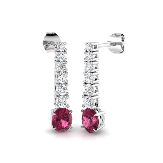 1.99ct SI2/G Oval cut Pink Tourmaline Gemstone Earrings in 18k White Gold