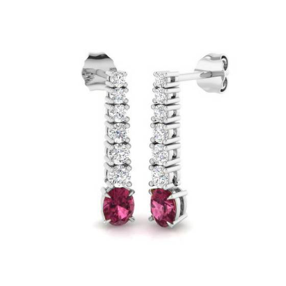 1.26ct SI2/G Oval cut Pink Tourmaline Gemstone Earrings in 18k White Gold