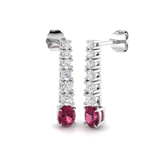 1.36ct SI2/G Oval cut Pink Tourmaline Gemstone Earrings in 18k White Gold