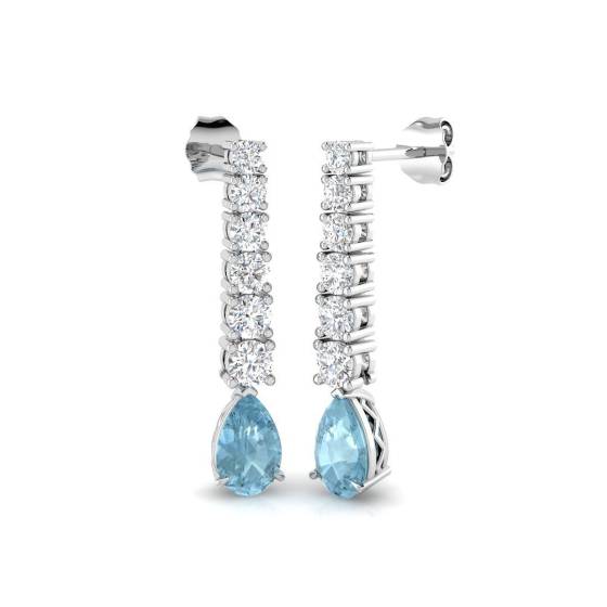 2.86ct SI2/G Pear cut Aquamarine Gemstone Earrings in 18k White Gold