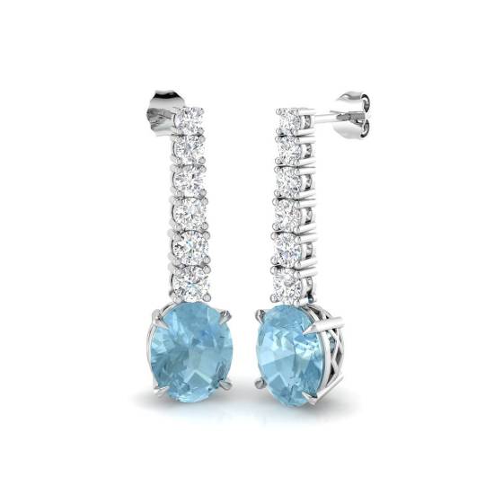 7.79ct SI2/G Oval cut Aquamarine Gemstone Earrings in 18k White Gold