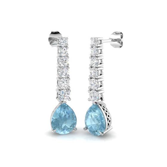 4.81ct SI2/G Pear cut Aquamarine Gemstone Earrings in 18k White Gold