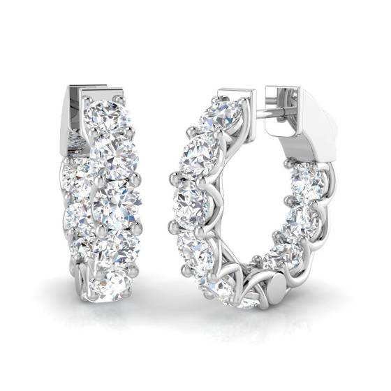 4.48ct SI2/G Round cut Diamond Hoop Earrings in 18k White Gold