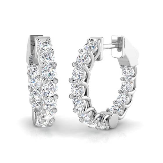 1.74ct SI2/G Round cut Diamond Hoop Earrings in 18k White Gold