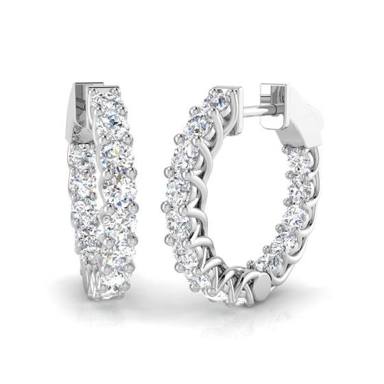 2.06ct SI2/G Round cut Diamond Hoop Earrings in 18k White Gold