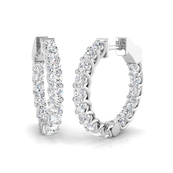 2.33ct SI2/G Round cut Diamond Hoop Earrings in 18k White Gold