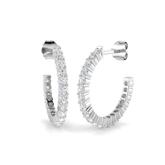 1.08ct SI2/G Round cut Diamond Hoop Earrings in 18k White Gold