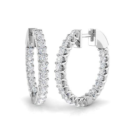 1.31ct SI2/G Round cut Diamond Hoop Earrings in 18k White Gold