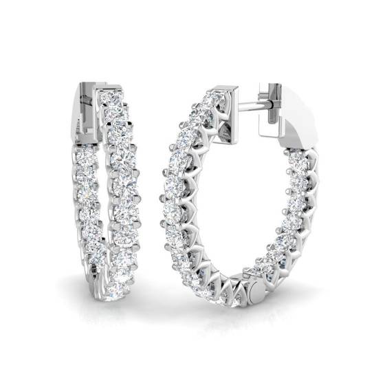 1.12ct SI2/G Round cut Diamond Hoop Earrings in 18k White Gold